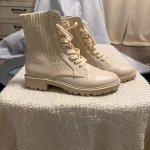 Cream Lace-Up Ankle Boots